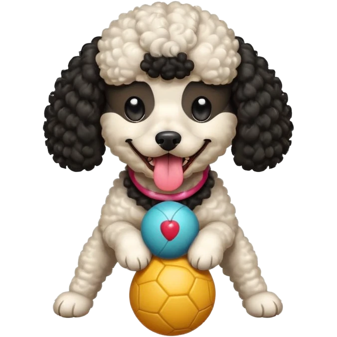 BLACK HAIR Poodle dog curly hair playing with ball with tongue out emoji