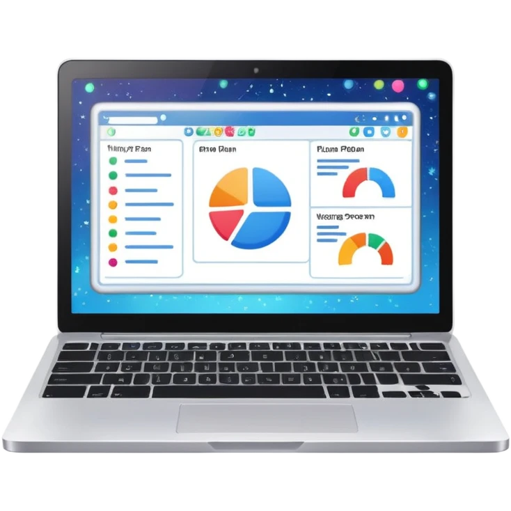laptop screen showing a plan diagram with sparkles emoji