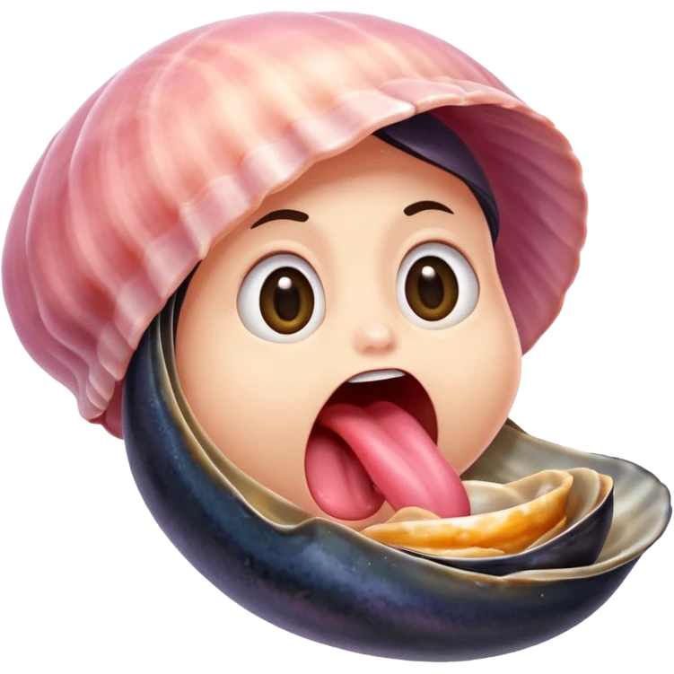 langue qui dépasse d'une bouche humaine ouverte et touche une moule ouverte sans coquille emoji