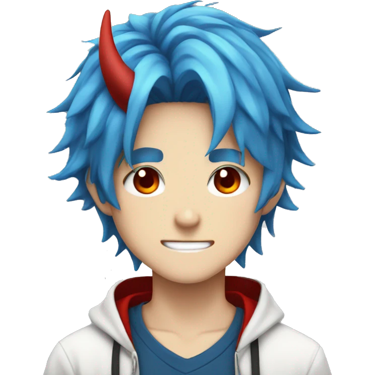 Anime boy with blue hair and Horns, red eyes  emoji