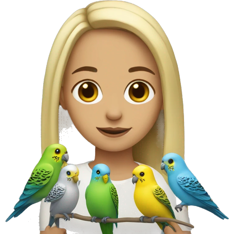Dark blonde girl with budgies emoji