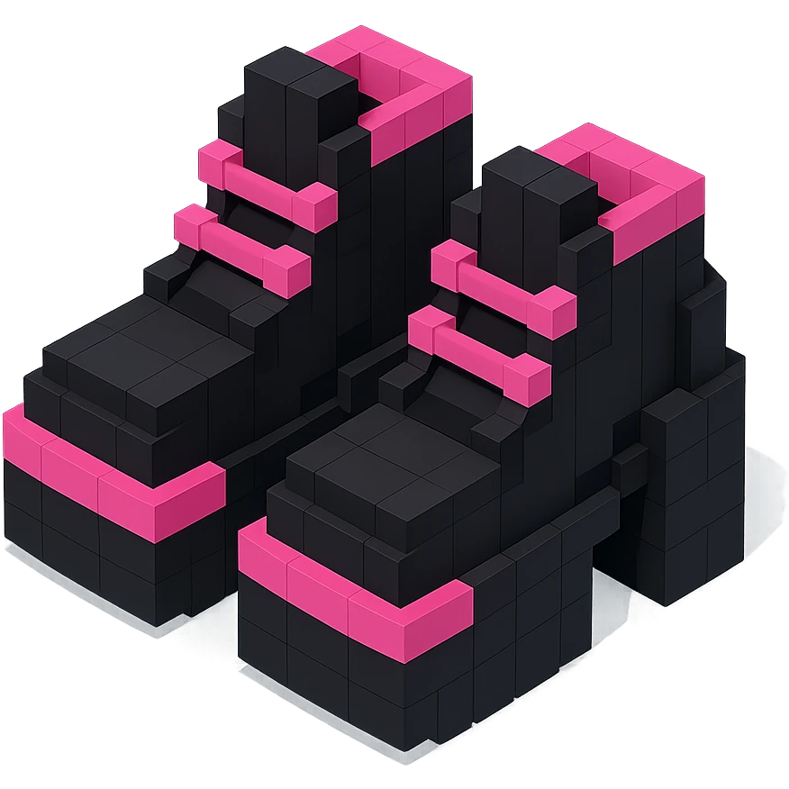 BLACKPINK-inspired gothic shoes, no hearts, blocky and playful, black and pink emoji