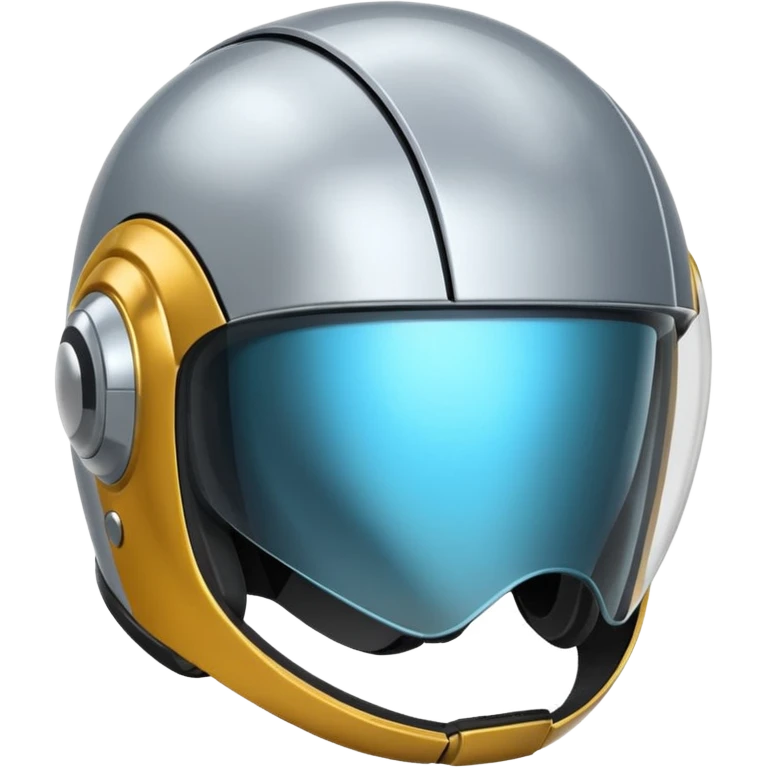 A futuristic helmet emoji made of silver chrome, smooth aerodynamic shape, minimal visor detail, reflective metallic surface, sci-fi aesthetic, iOS emoji style, centered on clean white background emoji