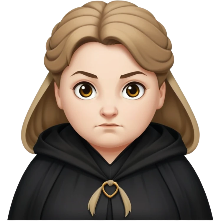 Alecto Carrow in harry potter, a white fat woman , one knot bun light brown hair, look evil, black cloak emoji