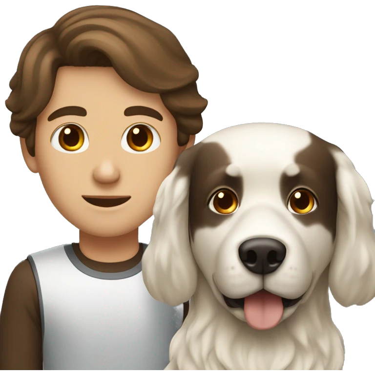 brown hair white man and dark brown long hair woman with a white dog emoji