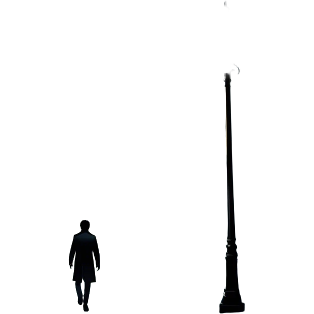 Icon for Thriller Movie: A dramatic movie poster-style design with dark, moody lighting. Include a shadowy figure, eerie silhouettes, and tense elements like a flickering street lamp, a lone figure walking through fog, and a tense cityscape. Intense, suspenseful atmosphere. Transparent background. emoji