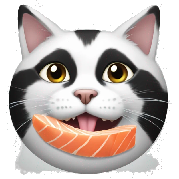 Black and white cat, like Felix eating salmon emoji