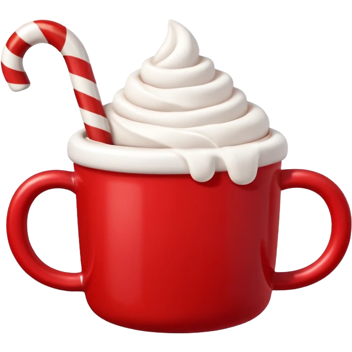 hot chocolete with marshmallows in red christmas mug and candy cane emoji