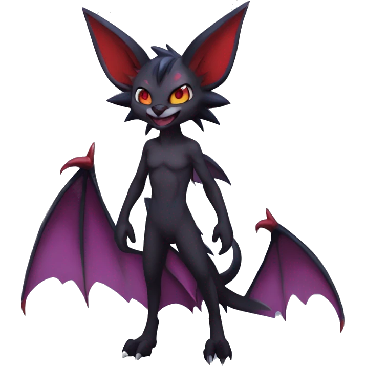  Anthro Kawaii Edgy Cool Vampiric Demonic Beautiful Noivern-Zoroark-Litten with big Bat Ears full body emoji