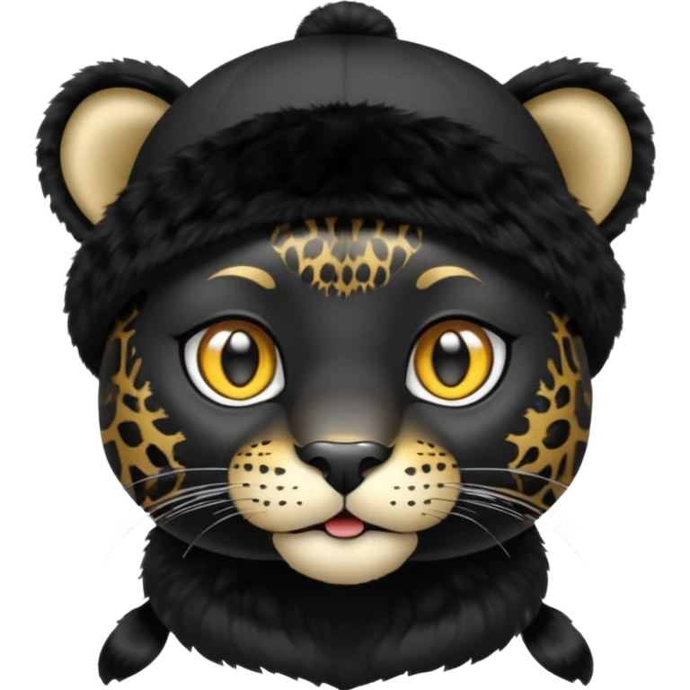 A black jaguar wearing a baby hat emoji