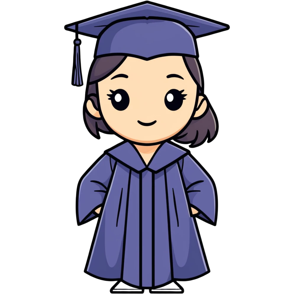 Natalie wearing her cap and gown  emoji