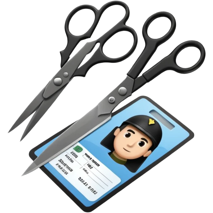 Floating black Scissors cutting in half an idf soldier ID card with a little chip in 2 parts emoji