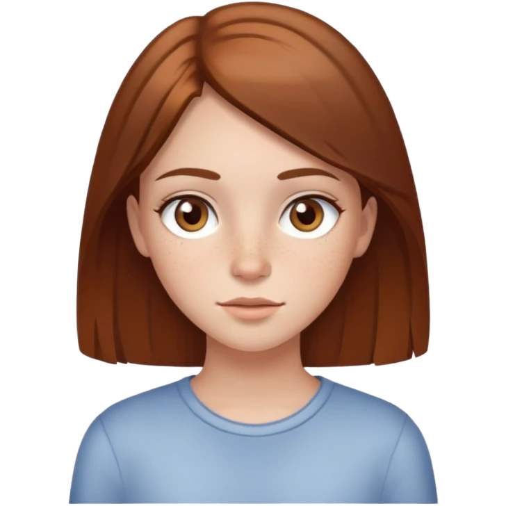 A girl, with straight brown hair, light brown eyes and freckles emoji