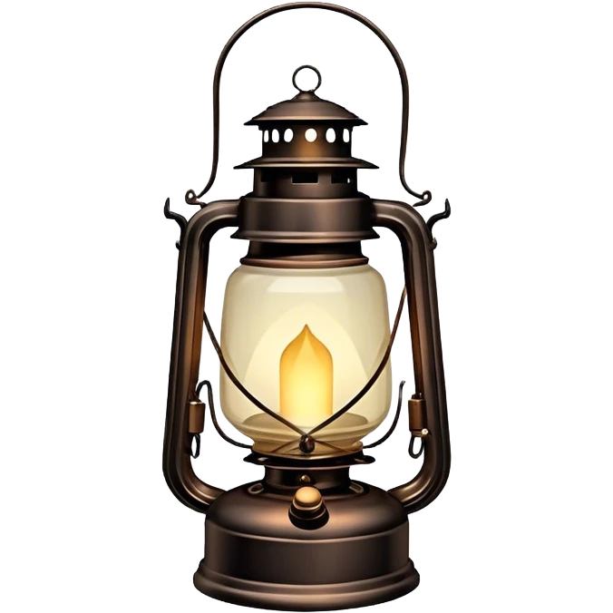 Cinematic Realistic Lantern, an old-fashioned glass lantern with a warm flickering glow, delicate details on the metal handle, softly illuminating the surrounding darkness, glowing with a comforting and nostalgic charm. emoji