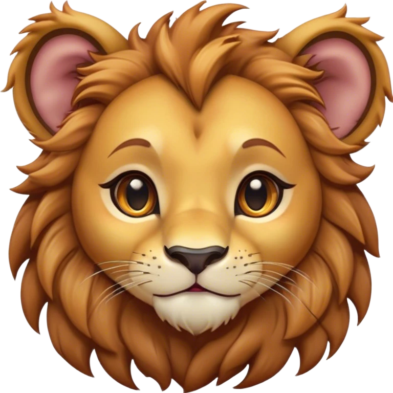 Cinematic Cute Lion Cub Portrait Emoji, Head tilted playfully and inquisitively, featuring a glossy tawny Fur with a lush mane and round, sparkling amber eyes filled with curious mischief, Simplified yet irresistibly adorable features, highly detailed, glowing with a warm, friendly glow, high shine, affectionate and spirited, stylized with a touch of jungle whimsy, bright and endearing, soft glowing outline, capturing the essence of a mischievous yet loving Lion Cub, so playful it feels like it could pounce out of the screen and into your arms! emoji