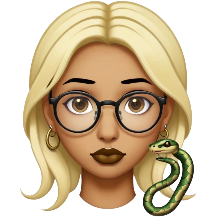 black hair blonde highlights glasses and double nose piercing septum and snake bite piercings emoji
