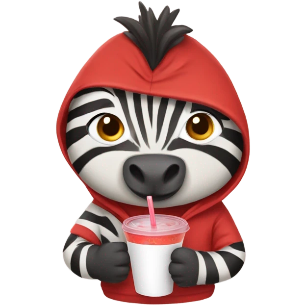Zebra wearing red hoodie drinking boba emoji