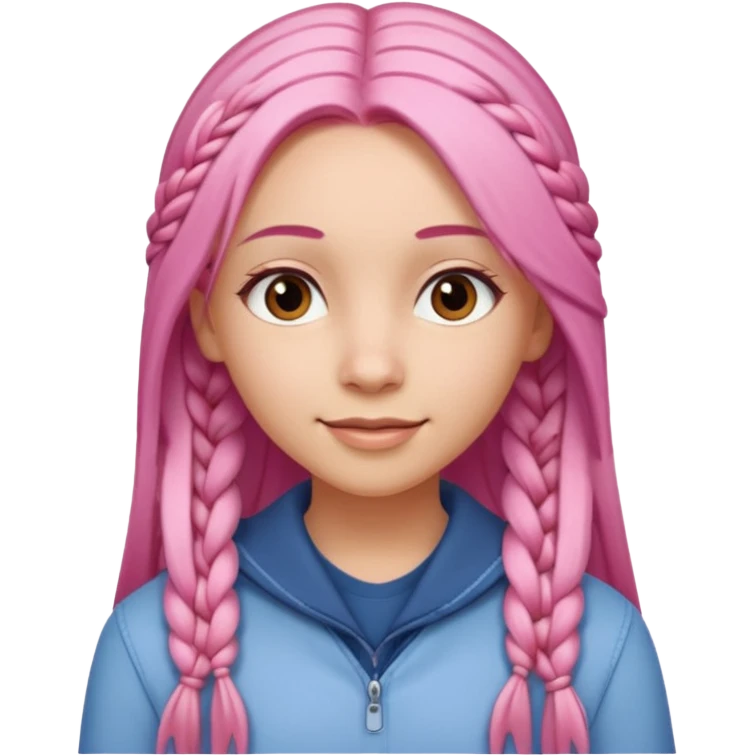 A light-skinned woman with long straight pink hair, lightly styled with small braids, brown eyes, and a gentle smile. emoji