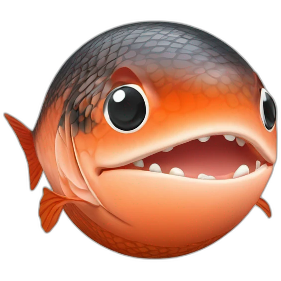 3d sphere with a cartoon Salmon skin texture with big kind eyes emoji
