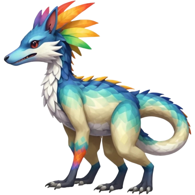 Colorful Fruity Iridescent Warm-colored Tropical Exotic Vernid-Sergal-Trico-Silvally-Nargacuga-fusion-hybrid-animal-creature, full body emoji