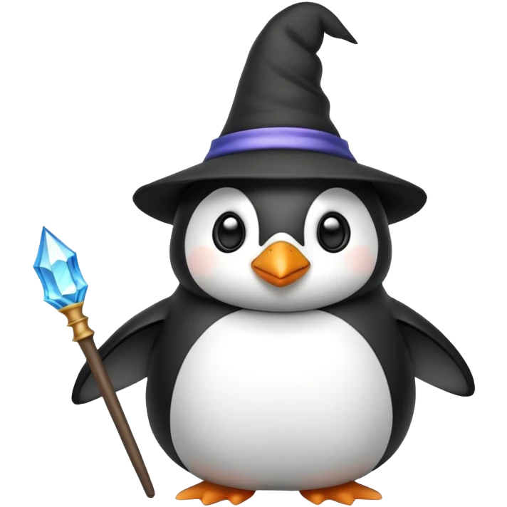 penguin wizard with wand and hat emoji