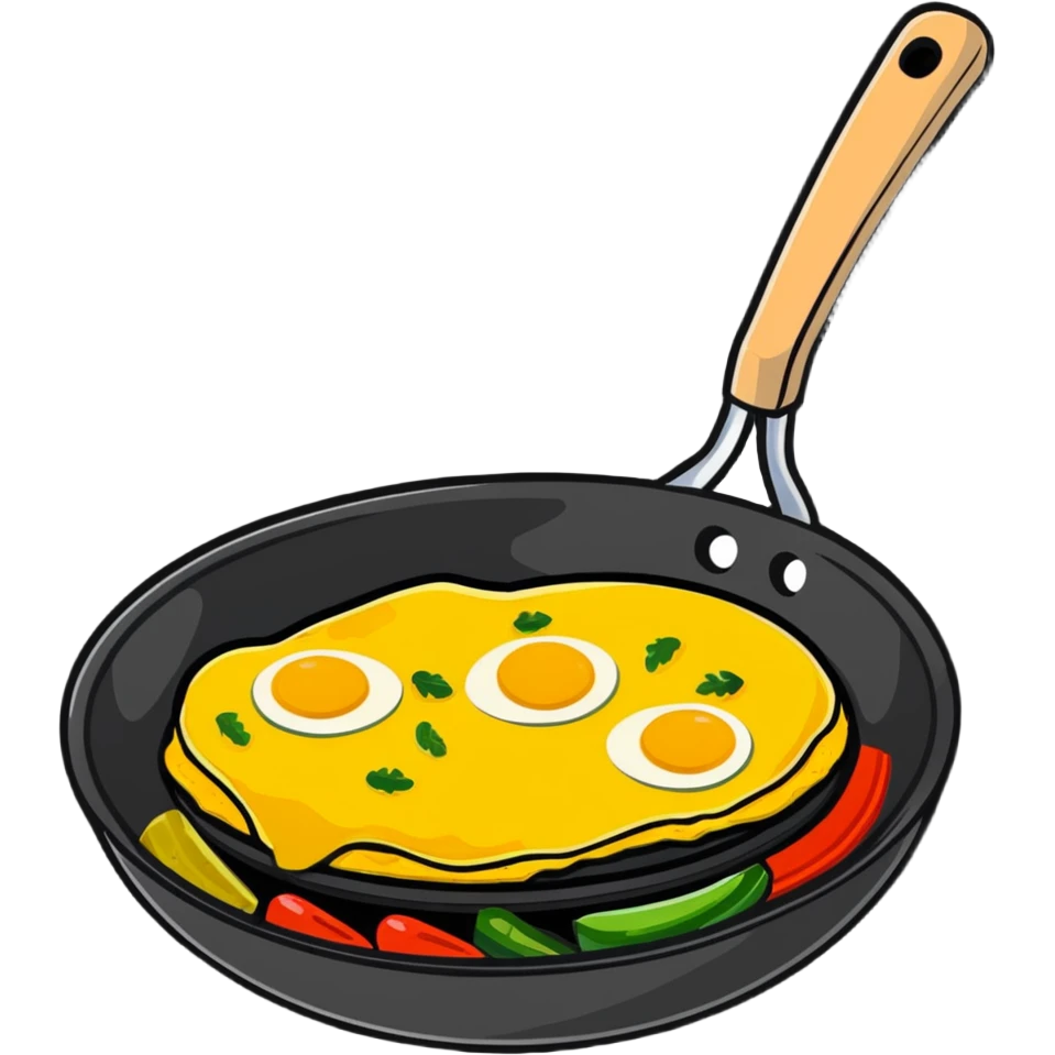 frying pan cooking an omelet with eggs and vegetables emoji