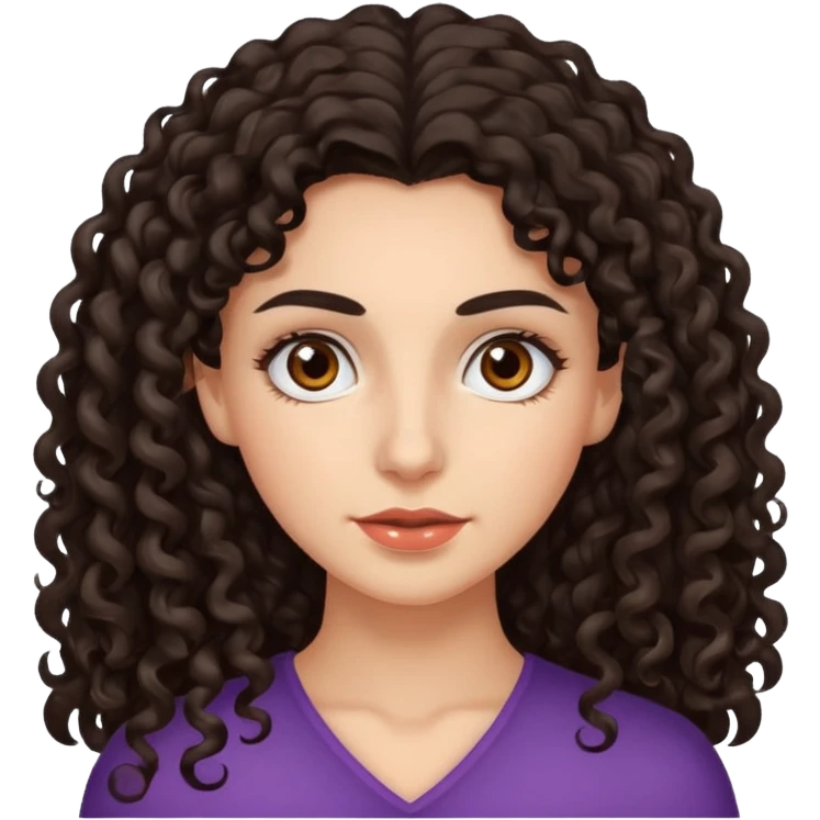 woman with dark curly long hair,Brown eyes and eyesbrows  emoji