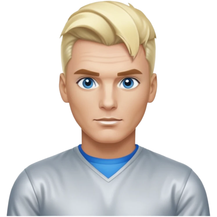 Vanilla Ice with blue eyes, blonde hair, silver outfit emoji