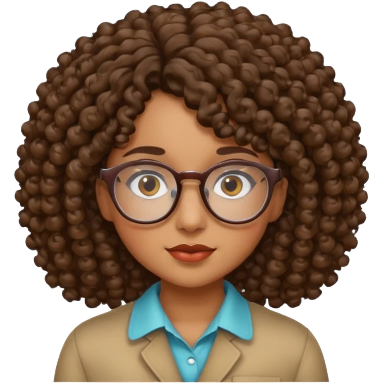 una chica con rizos el cabello hacia abajo y  con gafas emoji