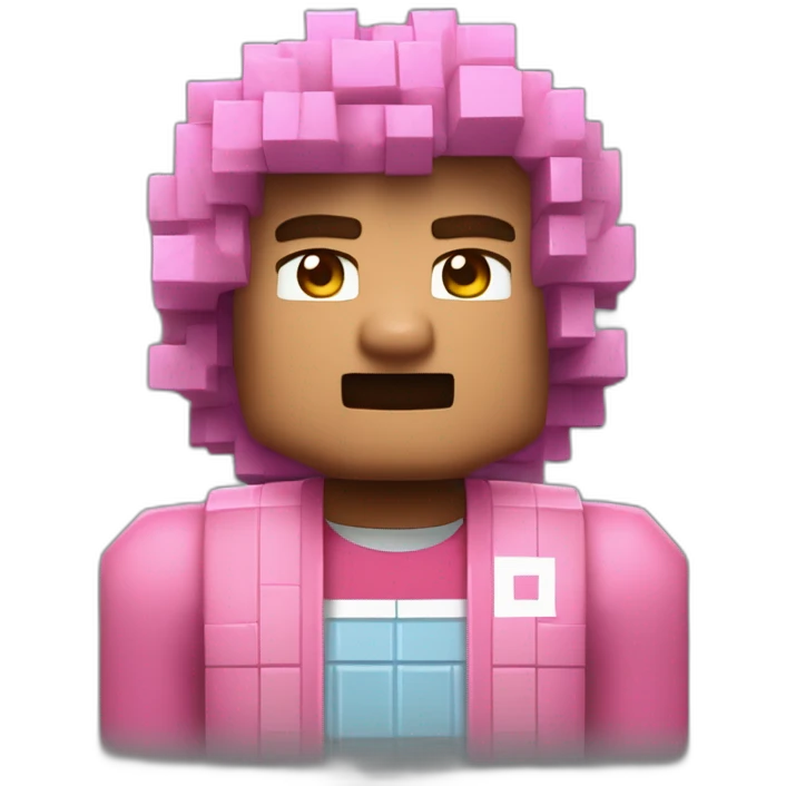 Un homme au cheveux bouclé et une veste rose nike qui joue à Minecraft  emoji