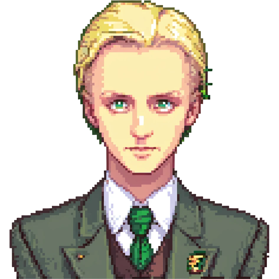pixel art style Draco Malfoy character with slicked-back blond hair emoji