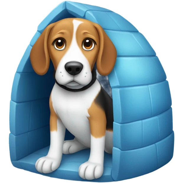 Beagle with blue winter clothes in an igloo emoji