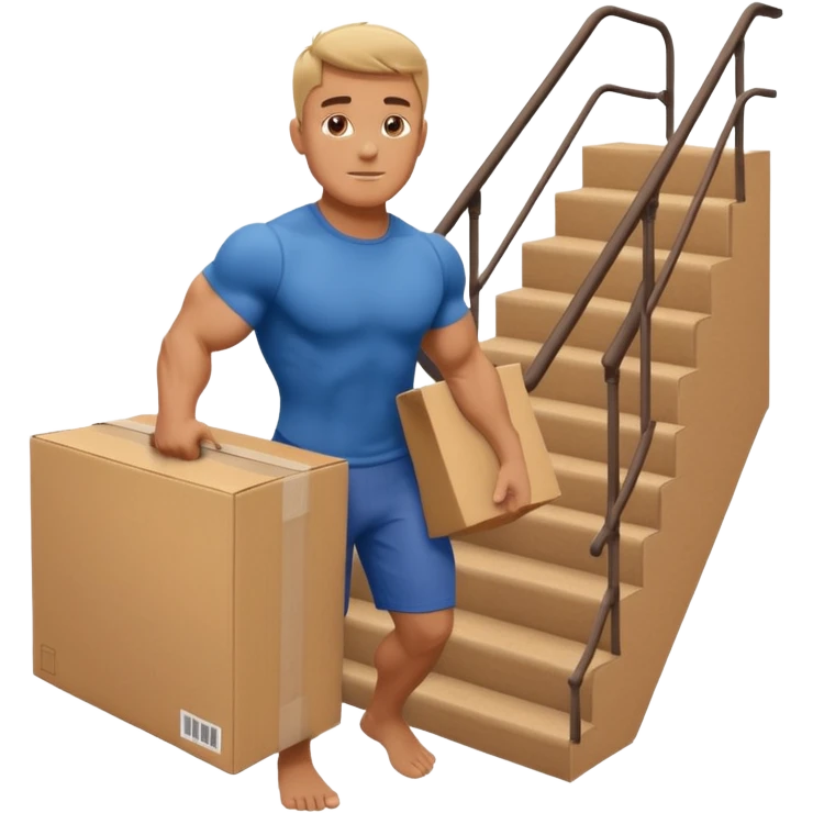 man carrying a large package up the stairs, simple, clear, no text emoji