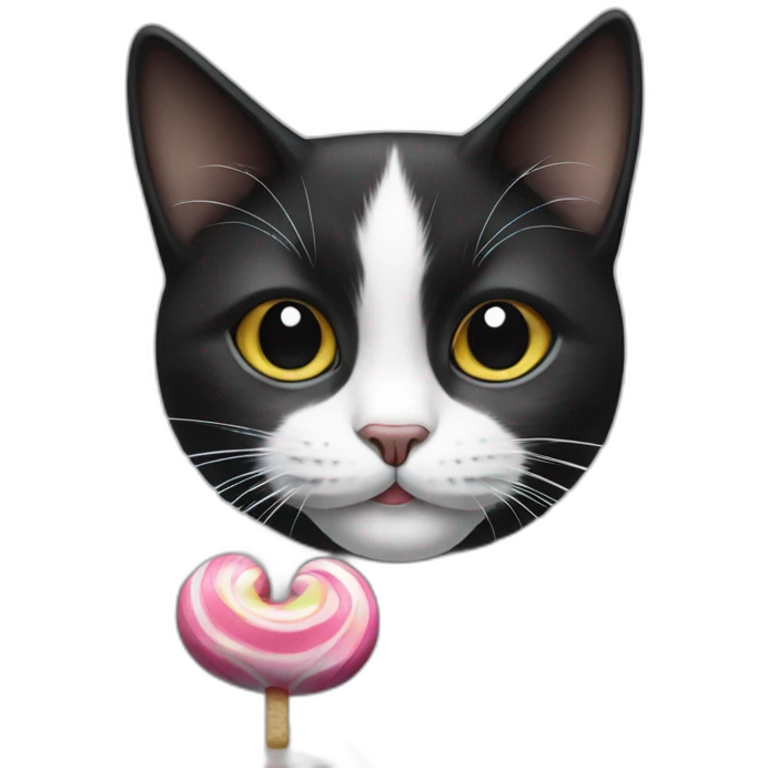 Black and white cat with a candy emoji