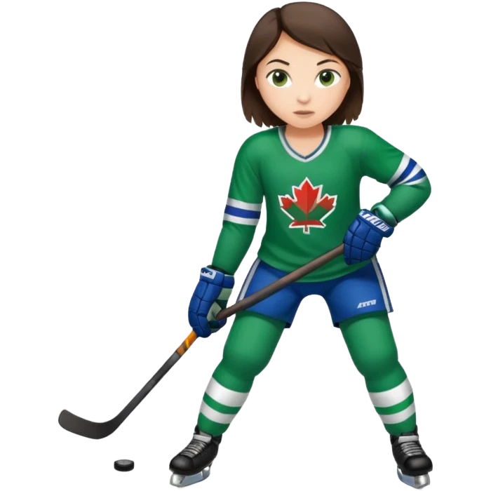 Girl hockey player full body with green jersey brunette emoji