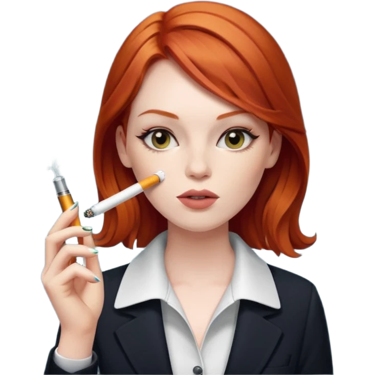 red head office girl, smoking electric ciggarette emoji