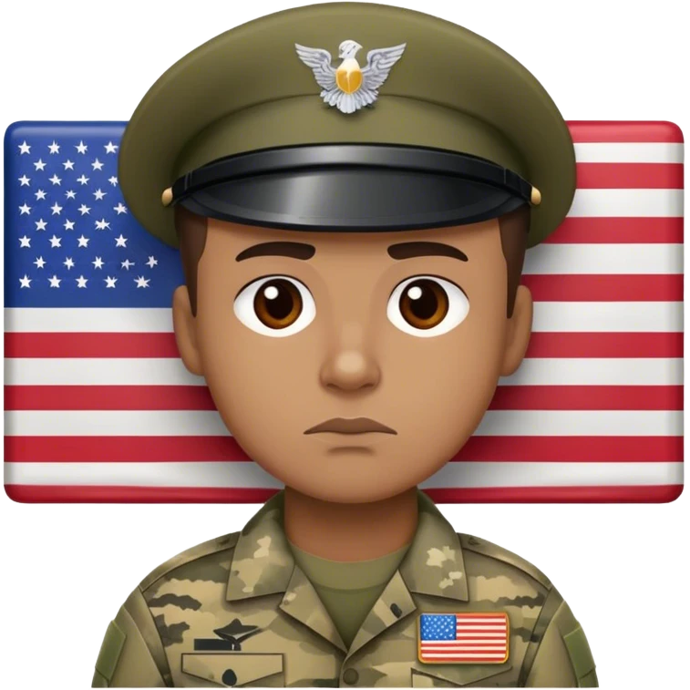 A photorealistic serious soldier with the american flag on his clothes emoji