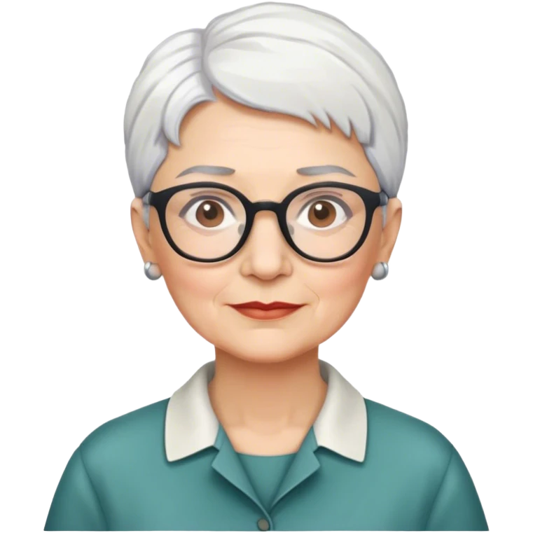 Older anthropologist woman, short cropped white hair, brown brows, glasses  emoji