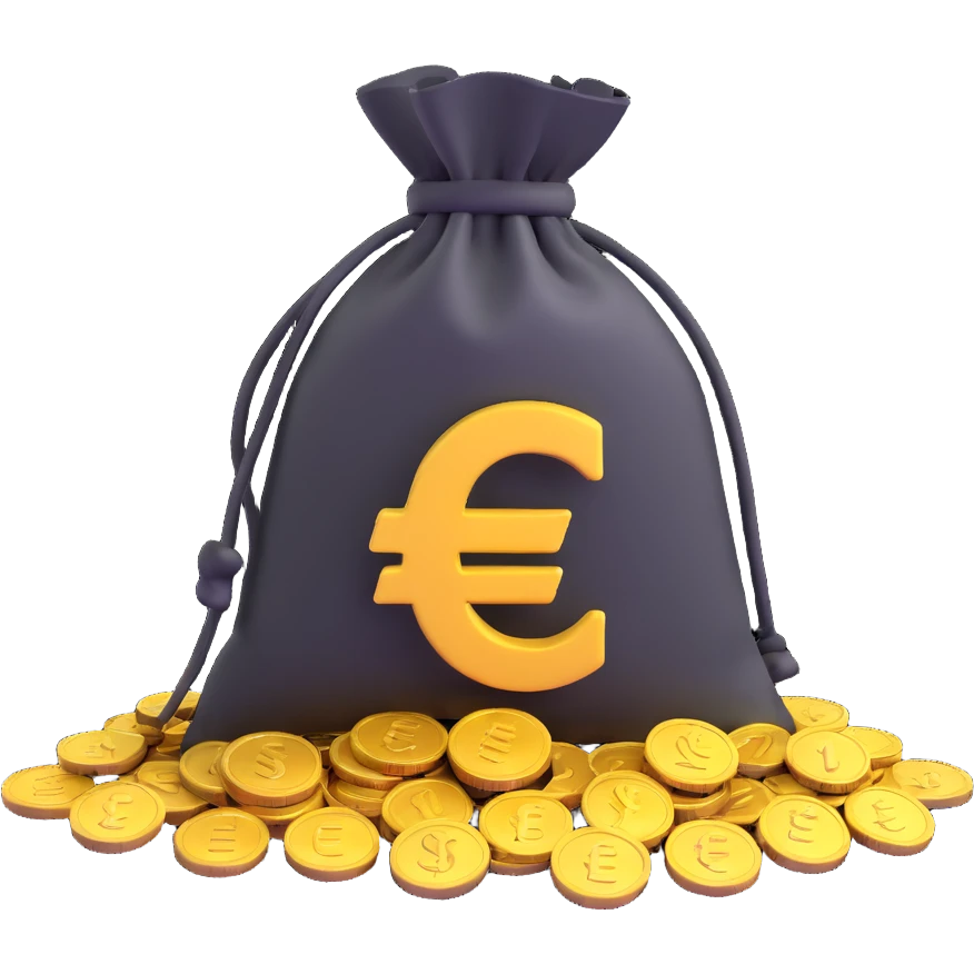 money bag with euro symbol, slight glow, coins spilling out emoji