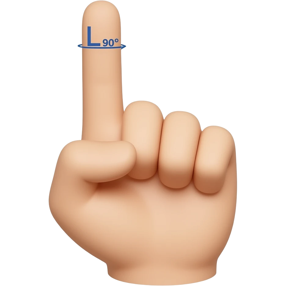 right hand index finger pointing straight up and the thumb extended horizontally at a 90-degree angle, forming a clear capital letter 'L' shape. The middle, ring, and pinky fingers are curled tightly into the palm emoji