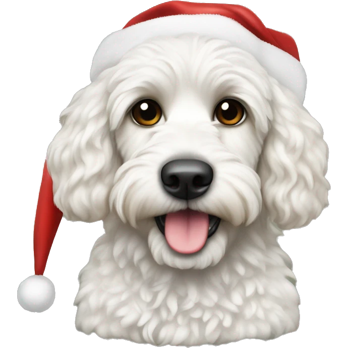 White cockapoo with Santa hat emoji