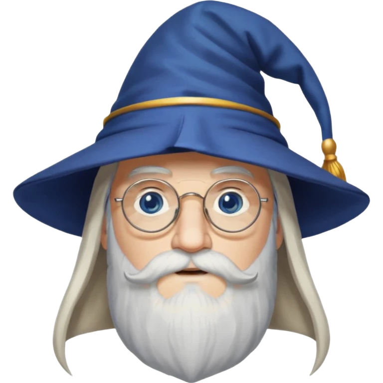 Design Albus Dumbledore with long white beard, half-moon glasses, wizard hat & wise expression. emoji