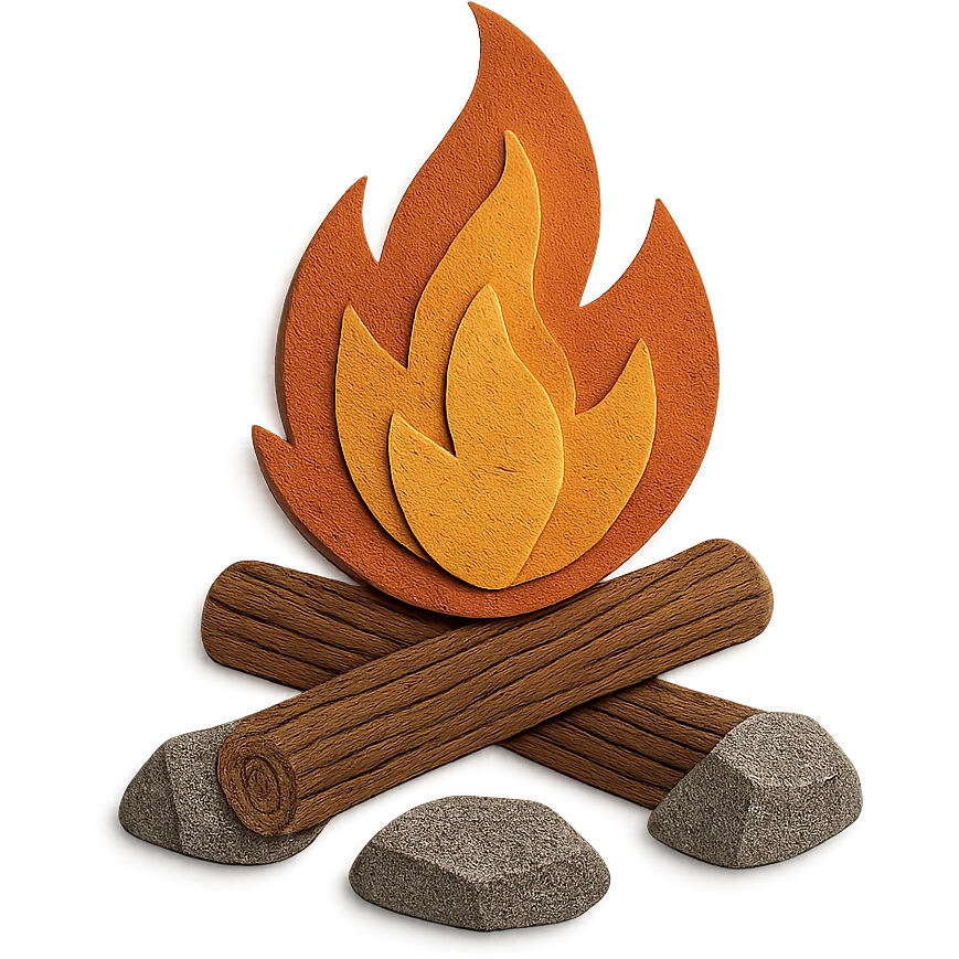paper craft style campfire, intricate flame textures, detailed wood grain, rocks with visible paper texture emoji