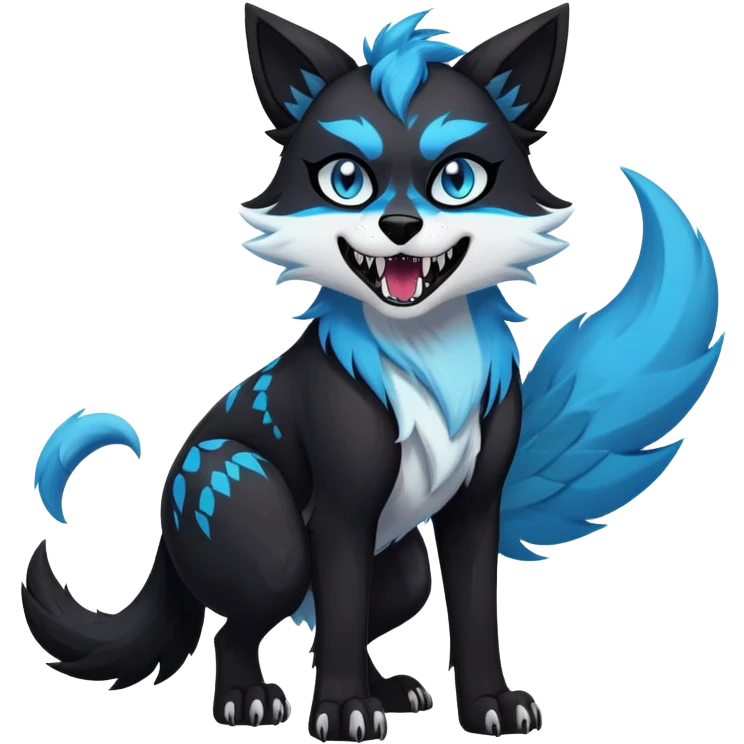 Vibrant dark edgy badass cool Falvie-Fionbri-creature-canine-fursona, full body, with random markings emoji