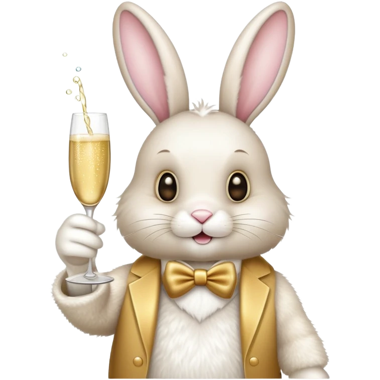 Easter bunny holding a glass of champagne emoji