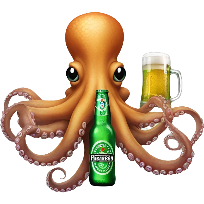 Octopus holding a Heineken beer with his tentacle  emoji