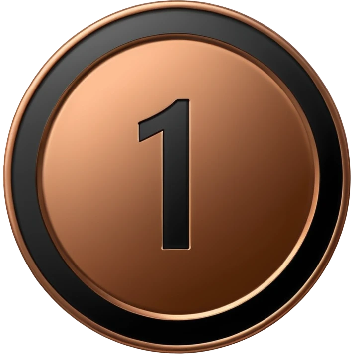 Emoji icon of a black coin with engraved number 1, minimalist style, isolated emoji