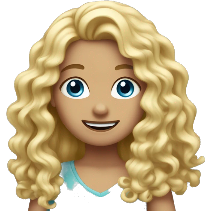 Girl with blue eyes and long blonde curly hair going thumbs up emoji