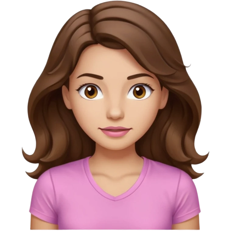 girl with wavy long brown hair, brown eyes, light to medium complexion, long lashes, light pink lipstick, wearing light pink shirt, working out emoji