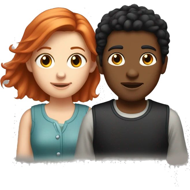 "A red-haired, fair-skinned girl and a black-haired, fair-skinned boy." emoji